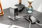 GNIAZDO MEBLOWE WYSUWANE TOWER, 1x GNIAZDO SCHUKO, 1xUSB A, 1xUSB , KABEL 1,5m, CZARNE, KAPSEL INOX
