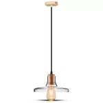 Lampa wisząca LED z baldachimem / Szkło+drewno