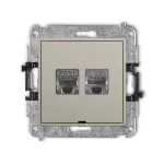 MINI Mechanizm gniazda komputerowego podwójnego 2xRJ45, kat. 6, ekranowany, 8-stykowy, bez pola opisowego taupe