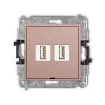 MINI Mechanizm gniazda podwójnego 2xUSB A-A 2.0, bez pola opisowego łososiowy