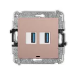 MINI Mechanizm gniazda podwójnego 2xUSB A-A 3.0, bez pola opisowego łososiowy