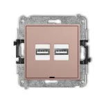 MINI Mechanizm ładowarki USB podwójnej 2xUSB A, 15,5W max., 5V, 3.1A, bez pola opisowego łososiowy