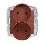 MINI Mechanizm gniazda podwójnego do ramki bez uziemienia 2x2P (bez przesłon torów prądowych) terakota