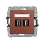MINI Mechanizm gniazda podwójnego 2xUSB A-A 2.0 terakota
