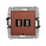 MINI Mechanizm gniazda podwójnego 2xUSB A-A 2.0, bez pola opisowego terakota