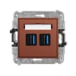 MINI Mechanizm gniazda podwójnego 2xUSB A-A 3.0 terakota