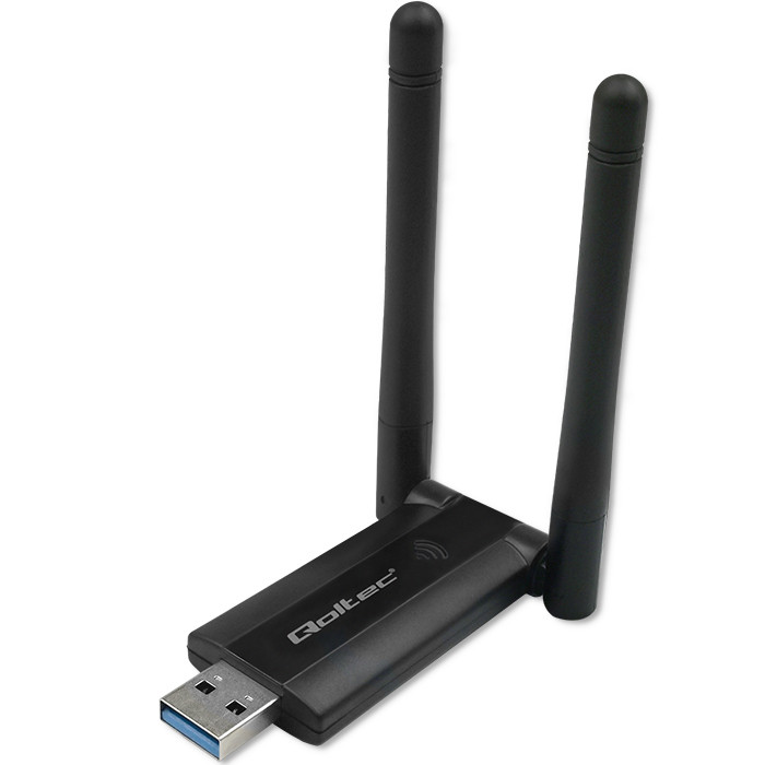 Qoltec Szybki bezprzewodowy Adapter USB DUAL Wi-Fi 2 x 2dBi | Standard AC | USB 3.0 | 1200Mbps 