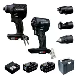 Zestaw Panasonic: wkrętarka EY1DD2, zakrętarka udarowa EY1PD1, 2x Akumulator 18V/5,0 Ah, ładowarka, systainer, 3 końcówki robocze