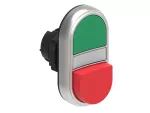 LPCBL7213 Plastikowy przycisk Ø22mm serii Platinum, dwuklawiszowy, samoczynny powrót, 1 kryty, 1 wystający i biały podświetlany dyfuzor. Zielony -Czerwony