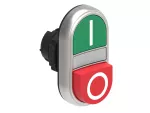 LPCBL7223 Plastikowy przycisk Ø22mm serii Platinum, dwuklawiszowy, samoczynny powrót, 1 kryty, 1 wystający i biały podświetlany dyfuzor. Zielony -Czerwony / I - 0
