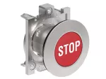 LPFB1134 Metalowy przycisk płaski Ø30mm serii Platinum, kryty, samoczynny powrót, z symbolem, STOP / Czerwony