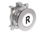 LPFB1178 Metalowy przycisk płaski Ø30mm serii Platinum, kryty, samoczynny powrót, z symbolem, R / Biały