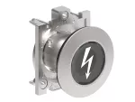 LPFL1187 Metalowa płaska głowica lampki Ø30mm serii Platinum, przezroczysta, z symbolem wskazującym niebezpieczne napięcie, bez adaptera montażowego