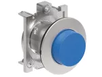 LPFQ206 Metalowy przycisk płaski Ø30mm serii Platinum, wystający, dwustanowy. Niebieski