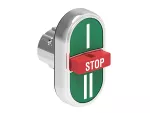 LPSB7345 Metalowy przycisk Ø22mm serii Platinum, potrójny, samoczynny powrót, 2 zewnętrzne kryte i 1 środkowy wystający, I - STOP - II