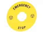 LPXAU113 Plastikowy dysk do przycisków grzybkowych, zewnętrzne fi 90mm, EMERGENCY/STOP