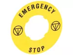 LPXAU115 Plastikowy dysk do przycisków grzybkowych, zewnętrzne fi 60mm, EMERGENCY/STOP