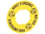 LPXAU118 Plastikowy dysk do przycisków grzybkowych, zewnętrzne fi 60mm, ARRET D'URGENCE/NOT-AUS/PARO EMERGENCIA