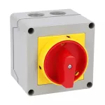 7GN2592P25 Łącznik krzywkowy serii 7GN, rozłącznik, 4 pola, 25A, w obudowie 90x90mm i żółto/czerwonym pokrętłem