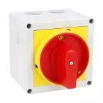 7GN4010P25 Łącznik krzywkowy serii 7GN, rozłącznik, 3 pola, 40A, w obudowie 110x110mm i żółto/czerwonym pokrętłem