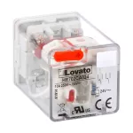 HR702CA024 Przekaźnik przemysłowy ze wskaźnikiem LED i przyciskiem mechanicznym, sterowanie 24VAC, 2C/O, 10A, do gniazd 8 pinowych HR7XS1