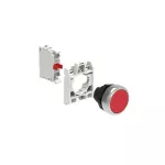 LPCB104K01 ZESTAW: Przycisk plastikowy, samoczynny powrót, kryty, czerwony. Adapter montażowy. Zestyki 1NC, zaciski śrubowe.