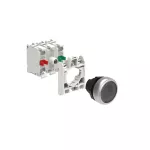 LPCBL107K11PB8 ZESTAW: Przycisk plastikowy podświetlany, samoczynny powrót, kryty, przezroczysty. Adapter montażowy. Zestyki 1NO+1NC, zaciski śrubowe. Lampka LED, światło ciągłe, zasilanie 12...30VAC/DC.