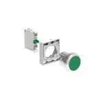 LPSB103K10 ZESTAW: Przycisk metalowy, samoczynny powrót, kryty, zielony. Adapter montażowy. Zestyki 1NO, zaciski śrubowe.