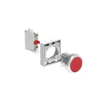 LPSB104K01 ZESTAW: Przycisk metalowy, samoczynny powrót, kryty, czerwony. Adapter montażowy. Zestyki 1NC, zaciski śrubowe.