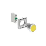 LPSB105K10 ZESTAW: Przycisk metalowy, samoczynny powrót, kryty, żółty. Adapter montażowy. Zestyki 1NO, zaciski śrubowe.