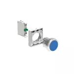 LPSB106K10 ZESTAW: Przycisk metalowy, samoczynny powrót, kryty, niebieski. Adapter montażowy. Zestyki 1NO, zaciski śrubowe.
