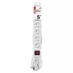 Przedłużacz 5 m / 6 gniazd / z wyłącznikiem / biały / PVC / 1 mm2
