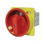 PROMET Łącznik krzywkowy pulpitowy z możliwością zamknięcia na 3 kłódki (5-8mm), czerwone pokrętło, 0-I (załącz - wyłącz), 40A, 3 polowy, IP65