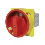 PROMET Łącznik krzywkowy pulpitowy z możliwością zamknięcia na 3 kłódki (5-8mm), czerwone pokrętło, 0-I (załącz - wyłącz), 63A, 1 polowy, IP40