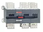 OT2500E12CP Przełącznik (I-0-II) 2500A, 3P, napęd z przodu, z wałkiem i czarną rączką IP65, montaż na płycie montażowej, zestaw