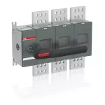 OT2500E03P Rozłącznik izolacyjny 2500A, 3P, napęd z przodu, z wałkiem i czarną rączką IP65, montaż na płycie montażowej, zestaw