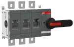 OT800E30P Rozłącznik izolacyjny 800A, 3P, napęd z przodu, z wałkiem i czarną rączką IP65, montaż na płycie montażowej, zestaw ś