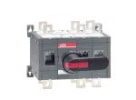 OT400E12CP Przełącznik (I-0-II) 400A, 3P, napęd z przodu, z wałkiem i czarną rączką IP65, montaż na płycie montażowej, zestaw ś