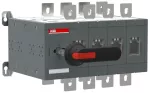 OT800E04CP Przełącznik (I-0-II) 800A, 4P, napęd z przodu, z wałkiem i czarną rączką IP65, montaż na płycie montażowej, zestaw ś