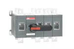 OT630E13CP Przełącznik (I-0-II) 630A, 4P, napęd z przodu, z wałkiem i czarną rączką IP65, montaż na płycie montażowej, zestaw ś