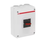 OTP63B3M Rozłącznik w obudowie, 3P 400V AC22 80A, obudowa IP65 plastikowa, pokrętło czarne, blokada drzwiczek w pozycji I (ON),
