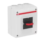OTP32B3M Rozłącznik w obudowie, 3P 400V AC22 40A, obudowa IP65 plastikowa, pokrętło czarne, blokada drzwiczek w pozycji I (ON),