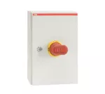 OTL125BA3U Rozłącznik w obudowie, 3P 400V AC22 125A, obudowa IP65 z blachy stalowej, rączka żółto-czerwona, blokada drzwiczek w