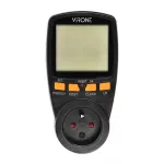 Dwutaryfowy watomierz, kalkulator energii z wyświetlaczem LCD, 2 oddzielne taryfy, wewnętrzny akumulator, czarny