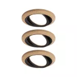 Zestaw opraw do wbudowania LANATI COIN LED 3X 6W 470lm 84mm 2700K IP20 230V drewno / czarny / aluminium