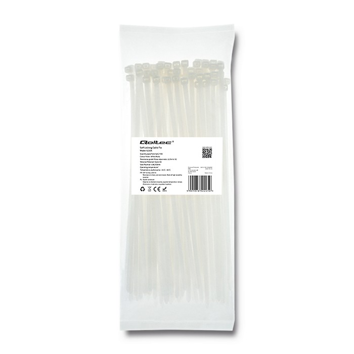 Qoltec Opaski zaciskowe Trytki kablowe | 4.8*250mm | 100 szt. | Nylon66 | UV | Białe