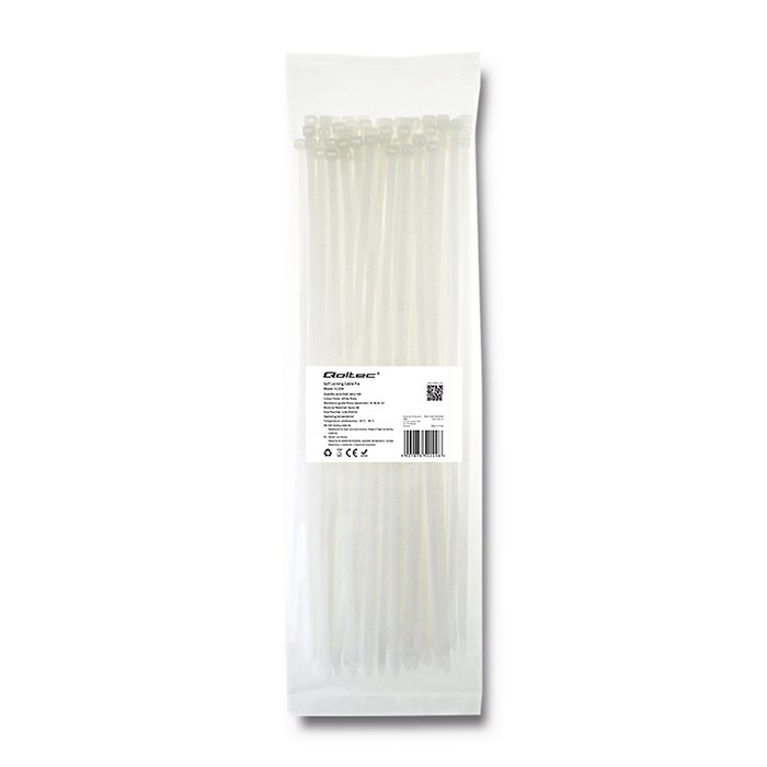Qoltec Opaski zaciskowe Trytki kablowe | 4.8*350mm | 100 szt. | Nylon66 | UV | Białe