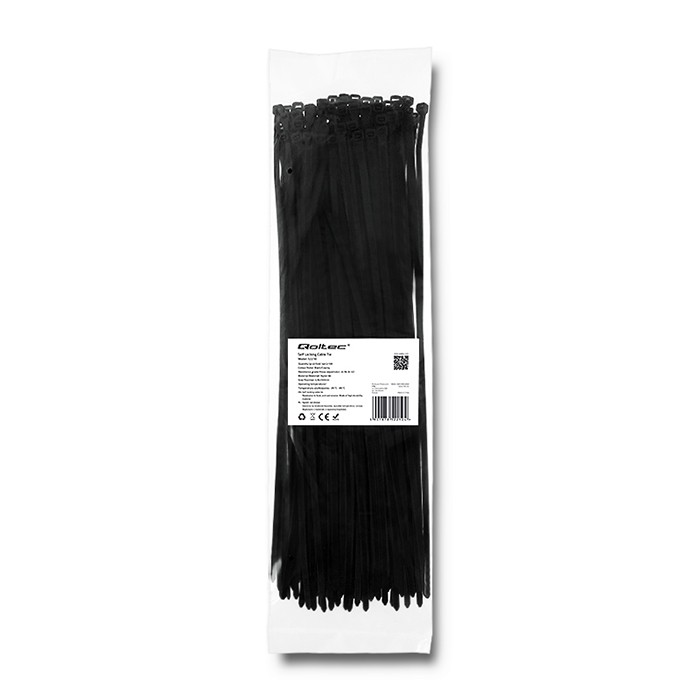Qoltec Opaski zaciskowe Trytki kablowe | 4.8*350mm | 100 szt. | Nylon66 | UV | Czarne