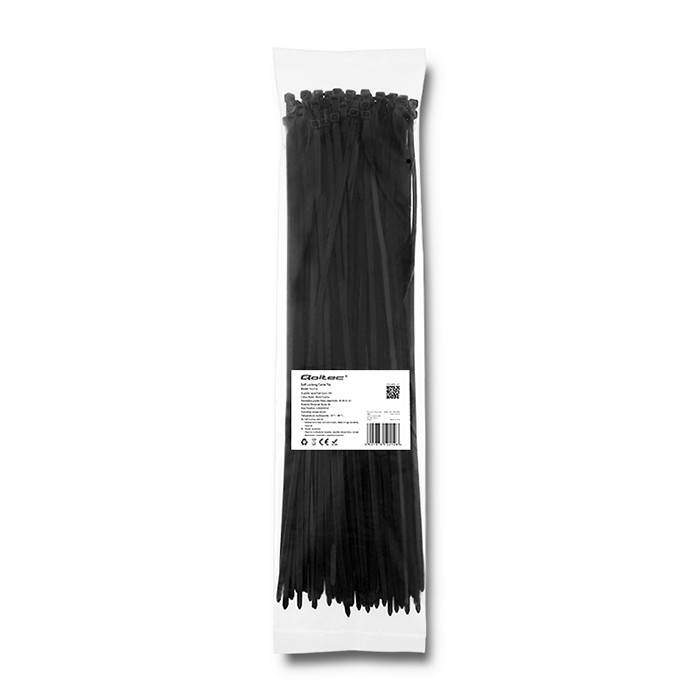 Qoltec Opaski zaciskowe Trytki kablowe | 4.8*400mm | 100 szt. | Nylon66 | UV | Czarne