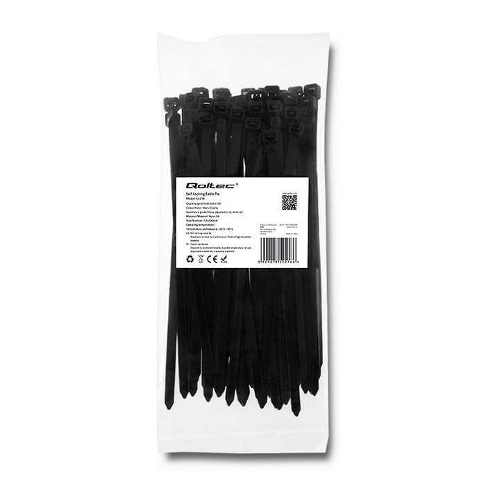 Qoltec Opaski zaciskowe Trytki kablowe | 7.2*200mm | 50 szt. | Nylon66 | UV | Czarne